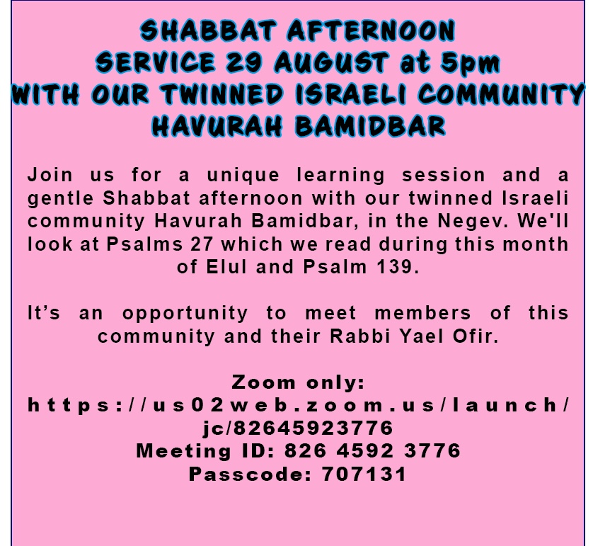 Afternoon service with Havurah Bamidbar 29 August
